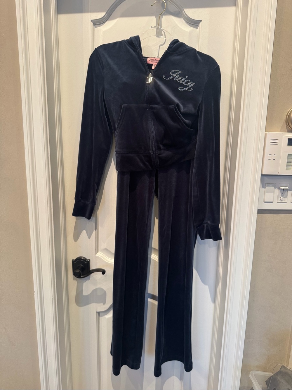 Juicy Couture Navy Velour Zip Hoodie & Flared Joggers Set